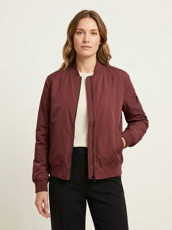 Women's Olive Leaf Embroidered Bomber Jacket