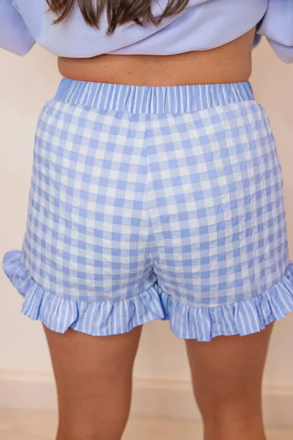 Drawstring Gingham Ruffled Striped Lace Shorts