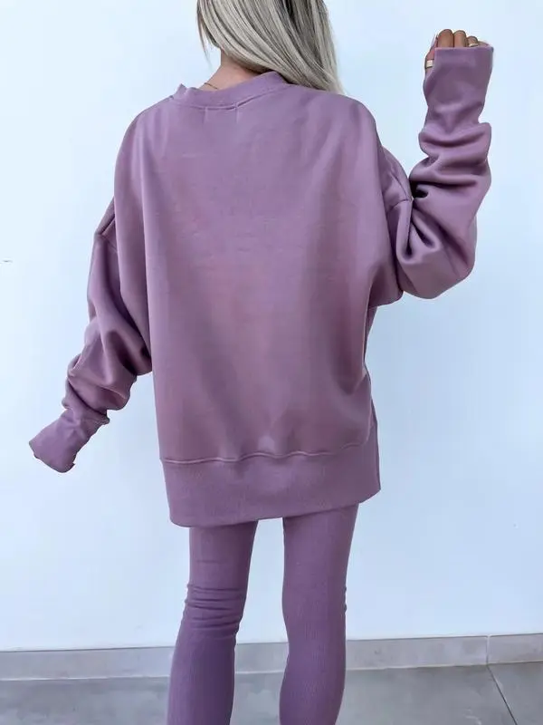 🔥6 PACKS $23.97🔥Women Casual Two Piece Outfits Oversized Pullover Sweatshirts with Thumb Hole Slit Ribbed Pants