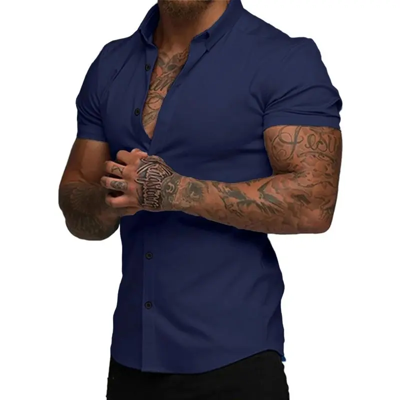 Men's Muscle Fit Dress Shirts Casual Button Down Shirt Short Sleeve Wrinkle-Free Shirts
