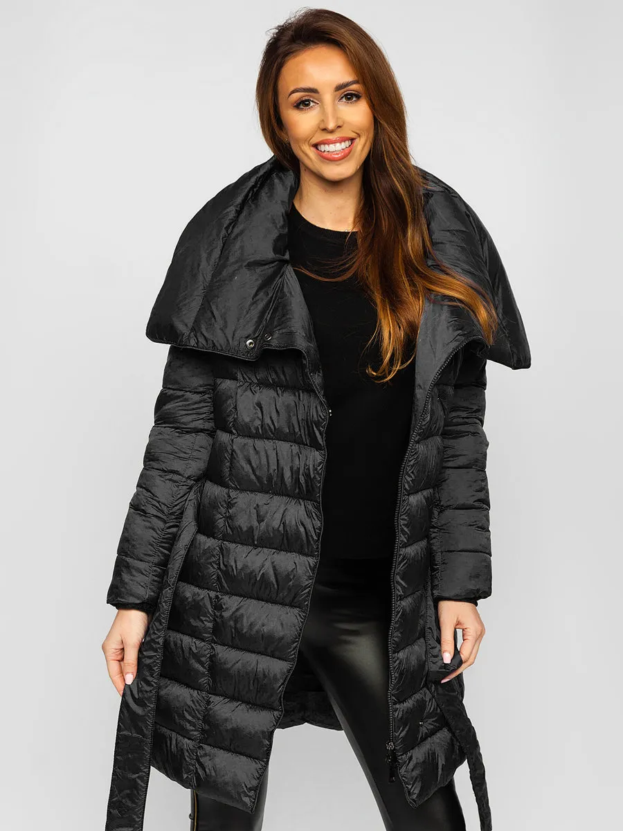 Black long women's winter jacket