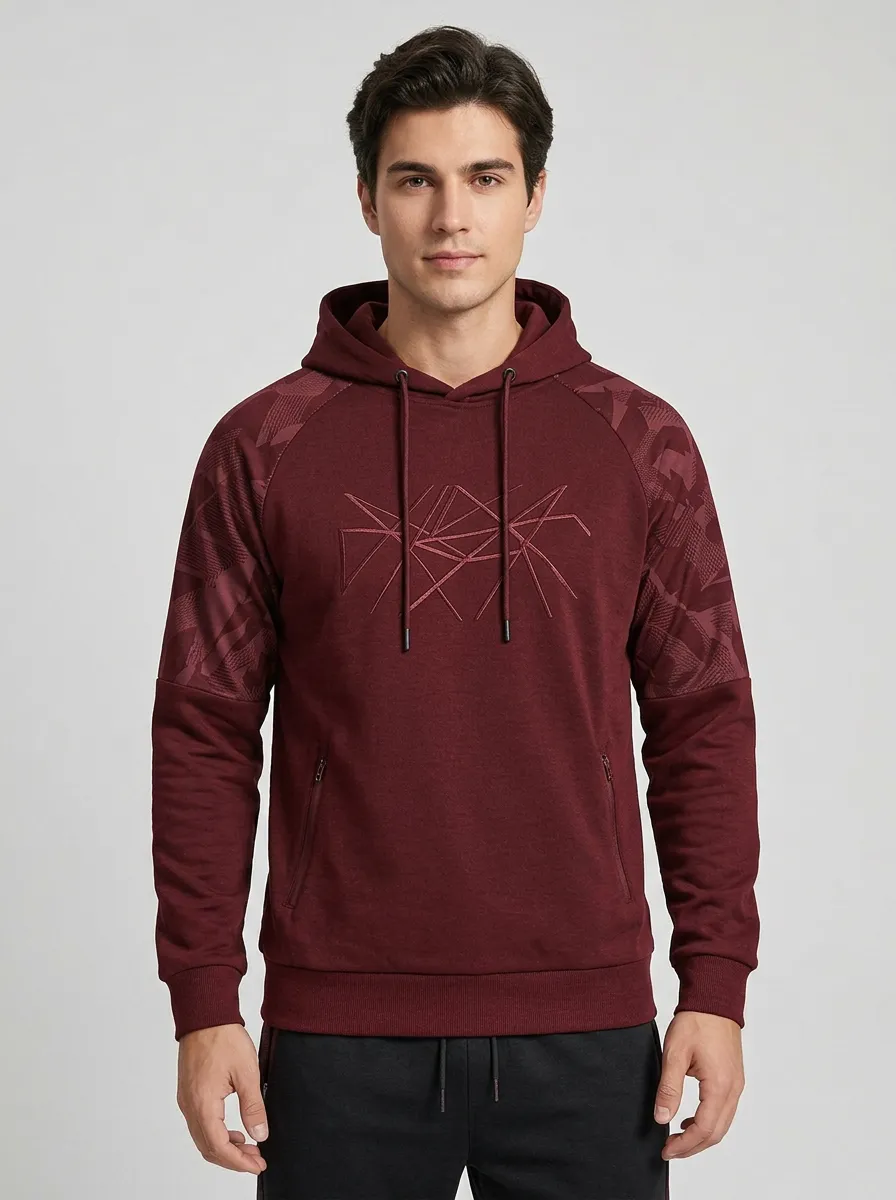 Men's Black Geometric Print Contrast Hoodie and Jogger Set