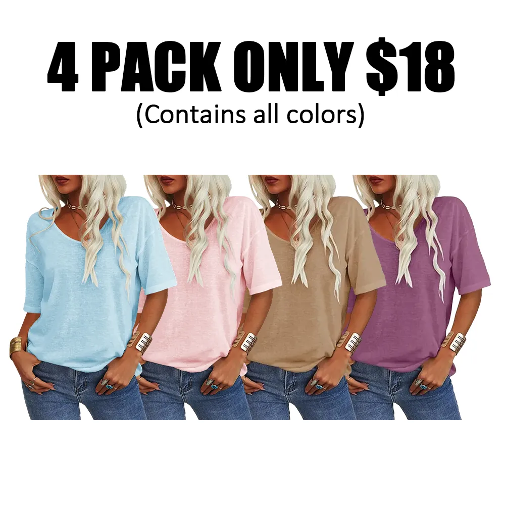 Women's Soft V-Neck Short-Sleeve T-Shirt-🔥8-Pack- Only $24
