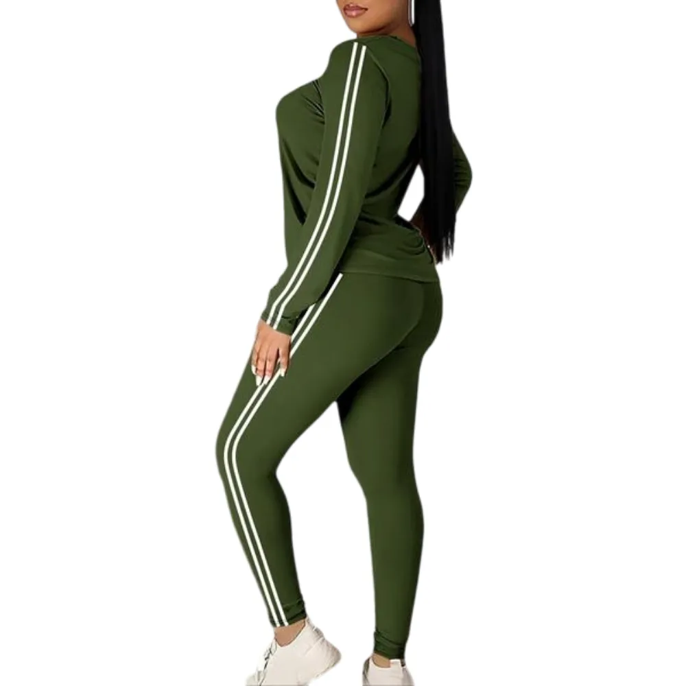 Women's Striped Print Long Sleeve Top & Pants Two-piece Set