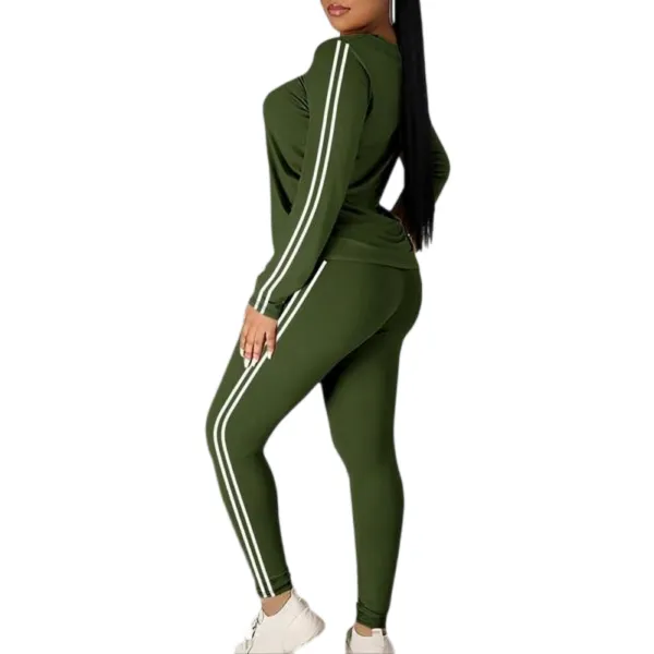 Women's Striped Print Long Sleeve Top & Pants Two-piece Set