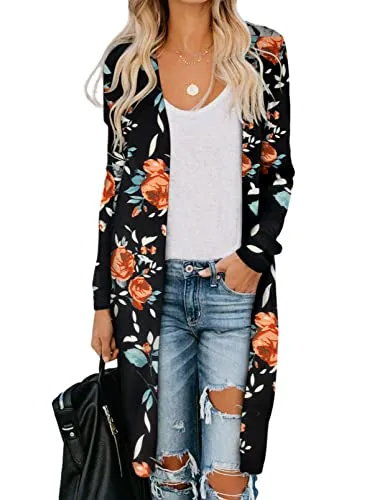 Womens2022FashionCasualOpenFrontPrintedCardigansSweatersThinCoatsJacketsOuterwear