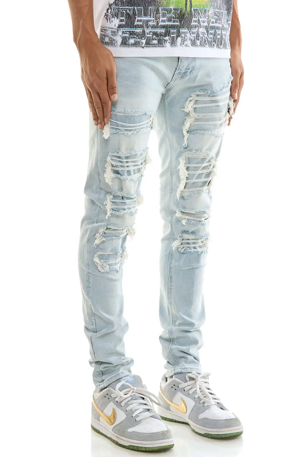 Men's Streetwear Skinny Distressed Raw Hem Jeans