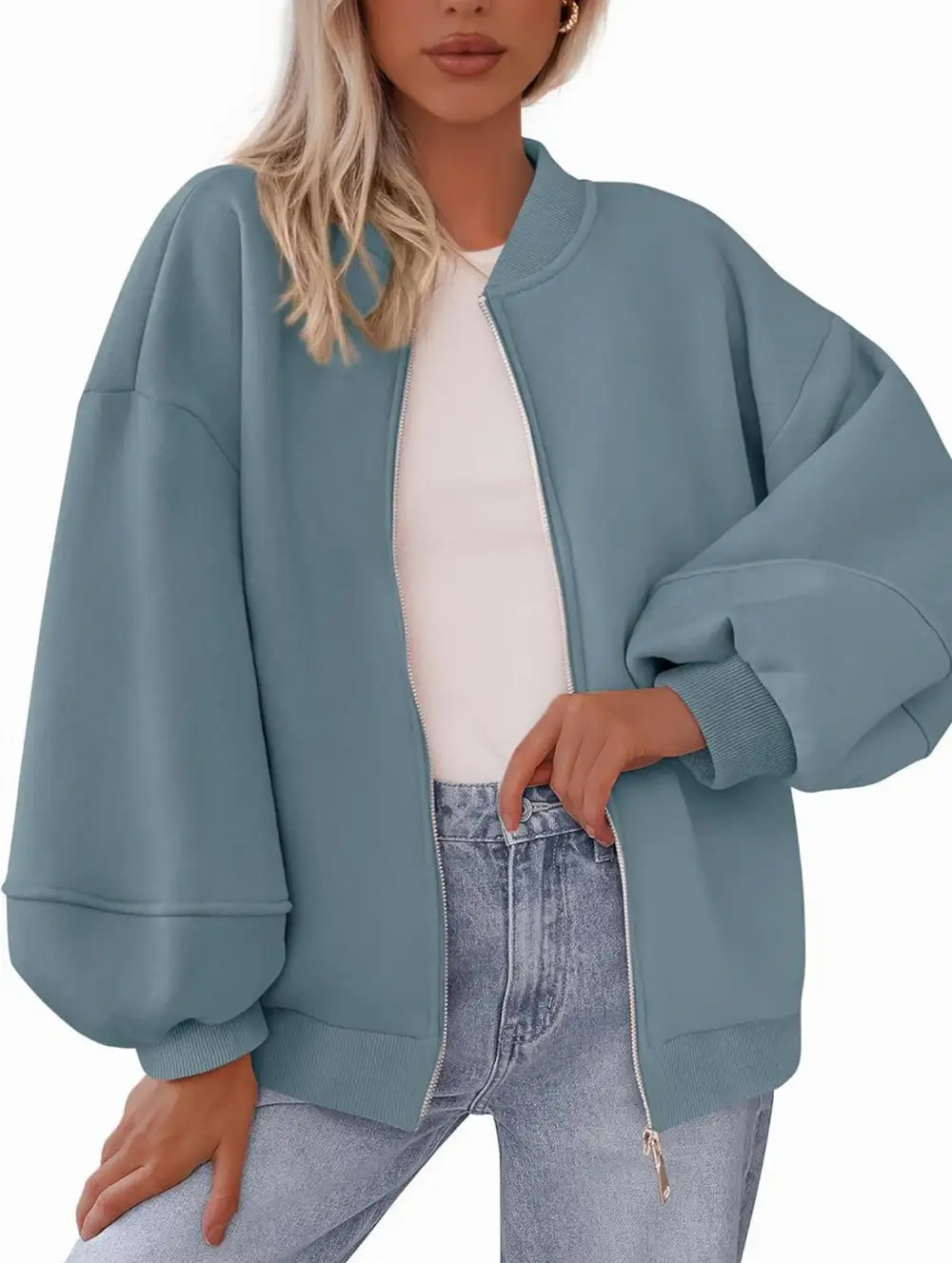 Textured Detail Zip-Up Sweatshirt Jacket