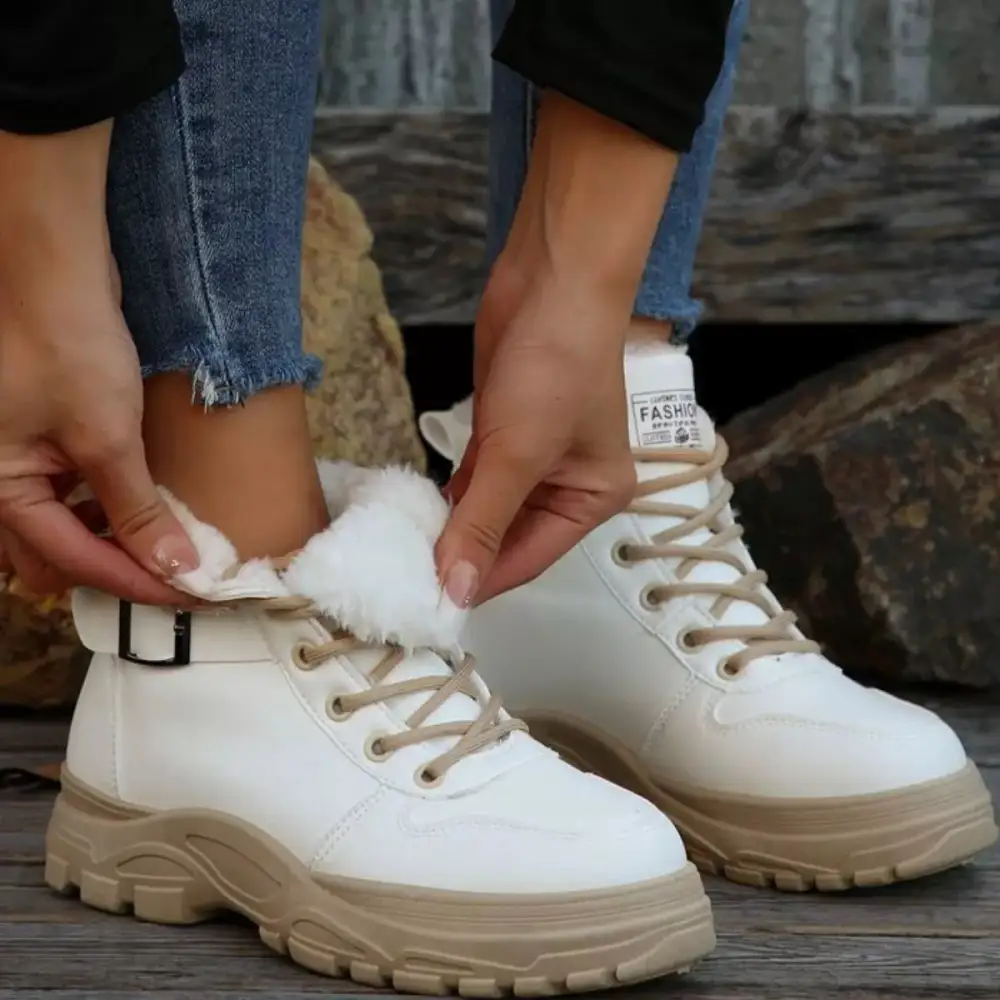 Warm Lined Ankle Boots with Buckle Detail