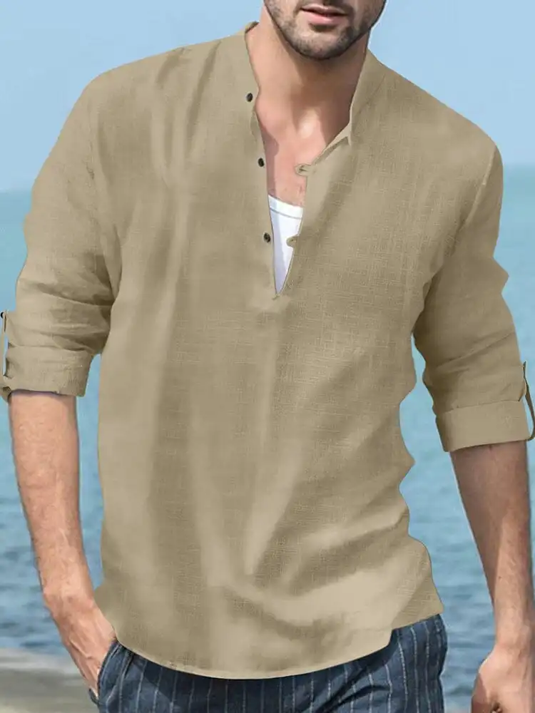 Linen Henry Long-Sleeved Beach Shirt