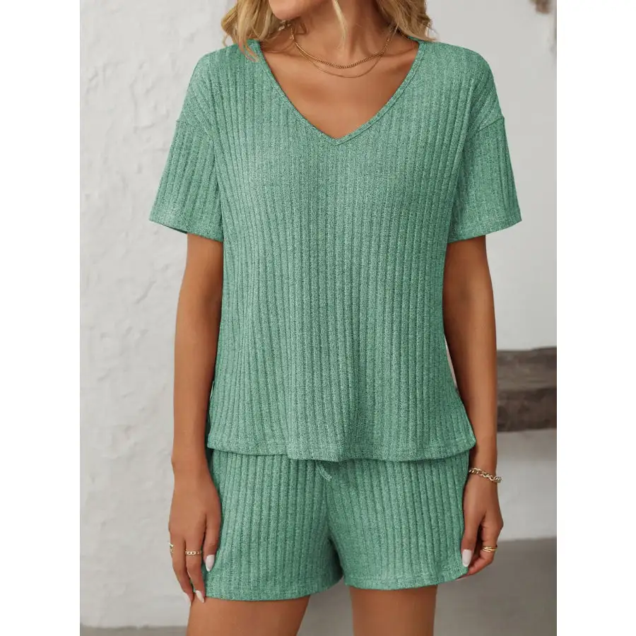 Mandy V Neck Short Sleeve Top and Shorts Set