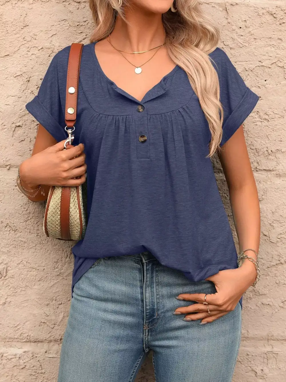 Casual Button Detail Henley T Shirt