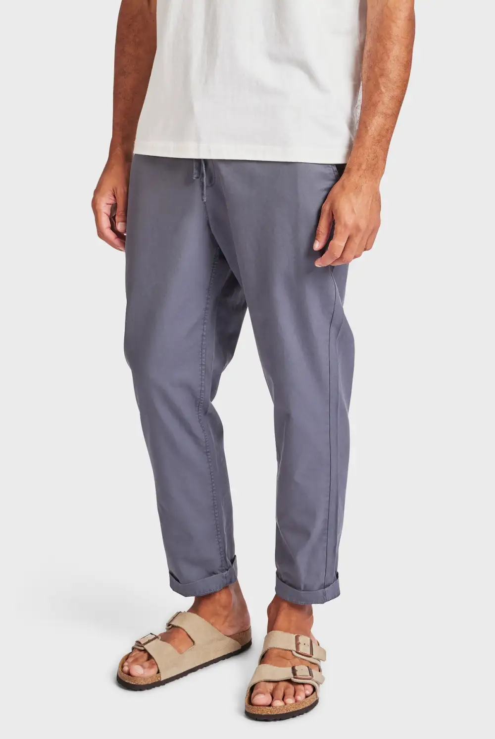 Ice Grey Elastic Waist Slim Chino Pant