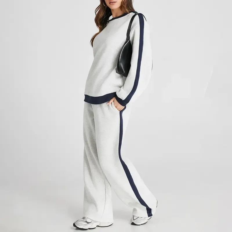Women's 2 Piece Outfit Fleece Sweatsuit Casual Lounge Matching Sets Crewneck Loose Fit Cozy Sweatshirt & Straight Leg Sweatpants Womenswear Clothes Chic