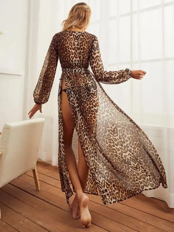 Luludress 2025 Split Thigh Belted Leopard Dress