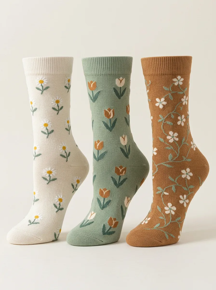 Everyday Daisy Tulip Floral Three Pair Sock Set
