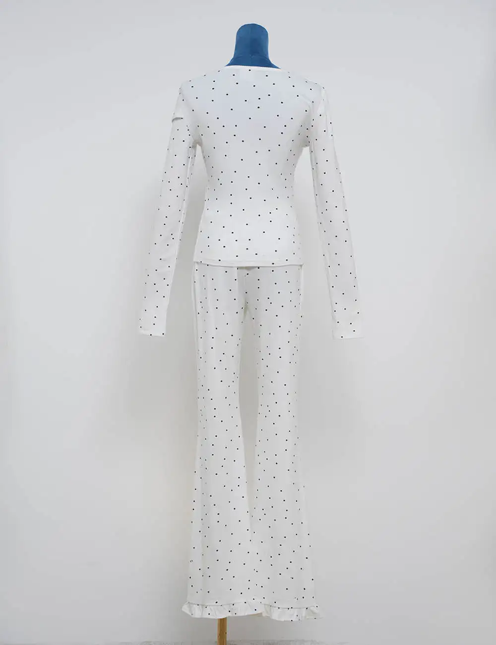 Chic Polka Dot Elastic Waist Flared Leg Pants