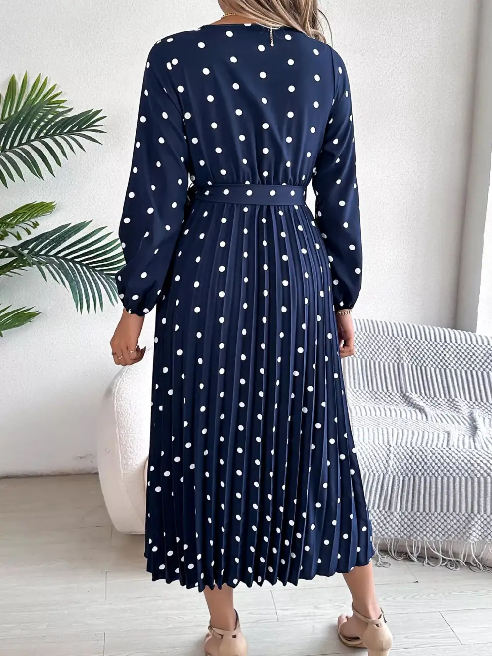 Polka Dot Pleated Midi Dress