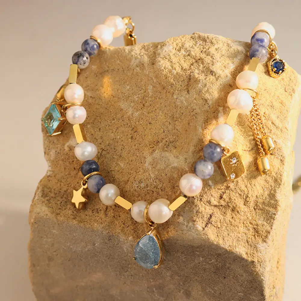 K Plated Beaded Charm Necklace