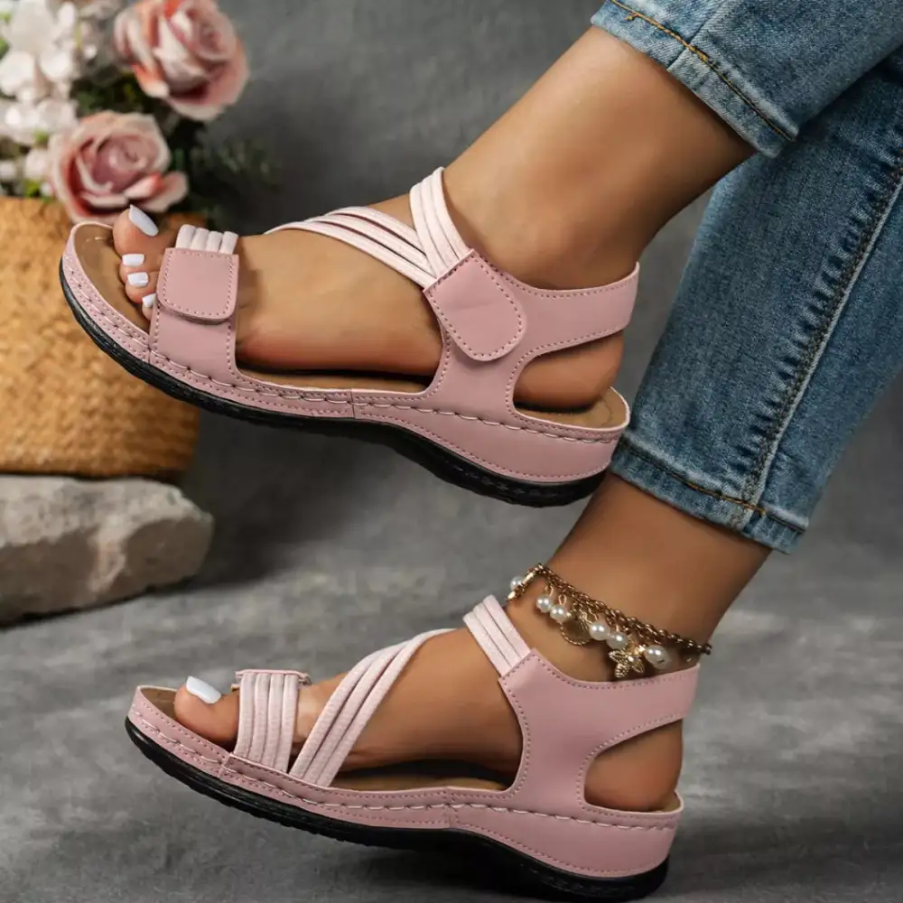 Textured Open Toe Wedge Sandals