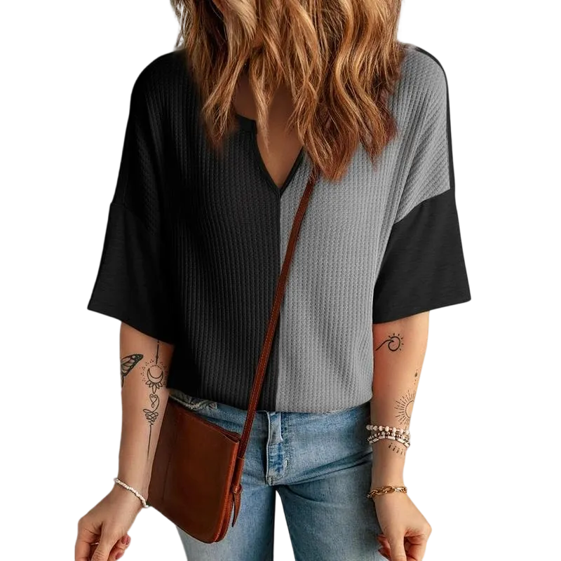 Women‘s Summer Tops Fashion 2025 Half Sleeve Waffle Knit Shirts