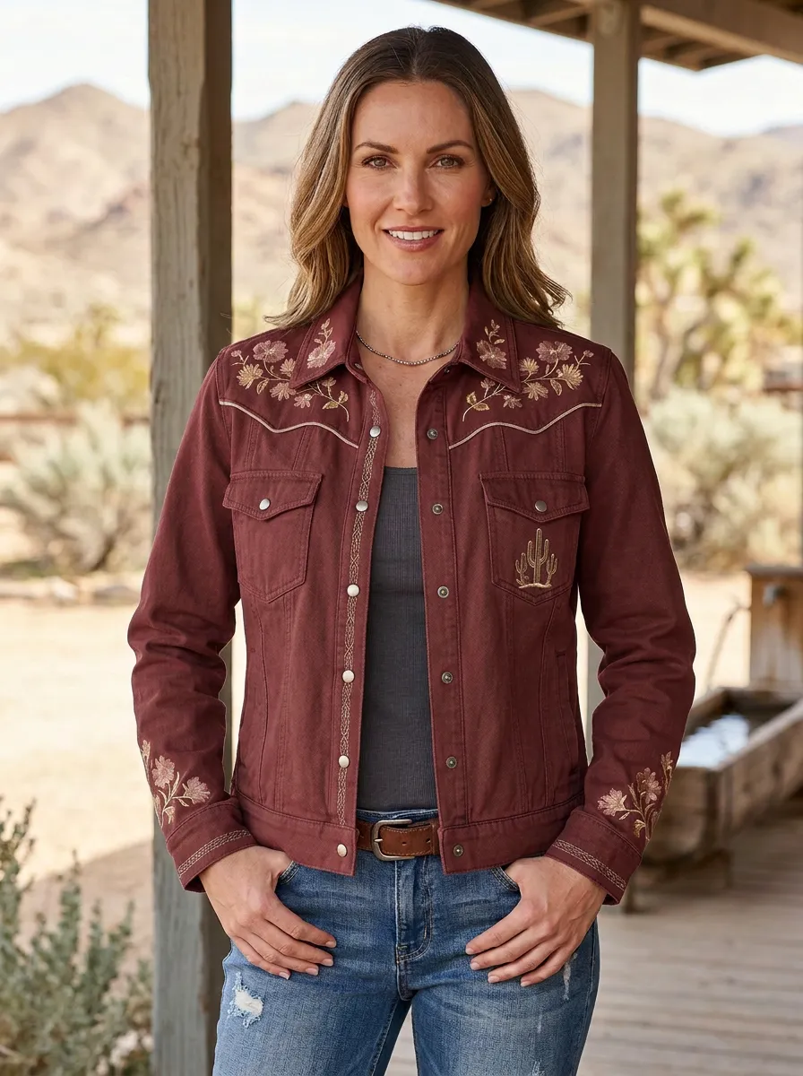 Women's Western Cactus Desert Floral Embroidered Jacket