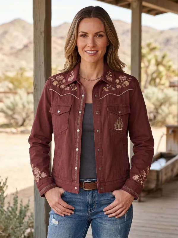 Women's Western Cactus Desert Floral Embroidered Jacket