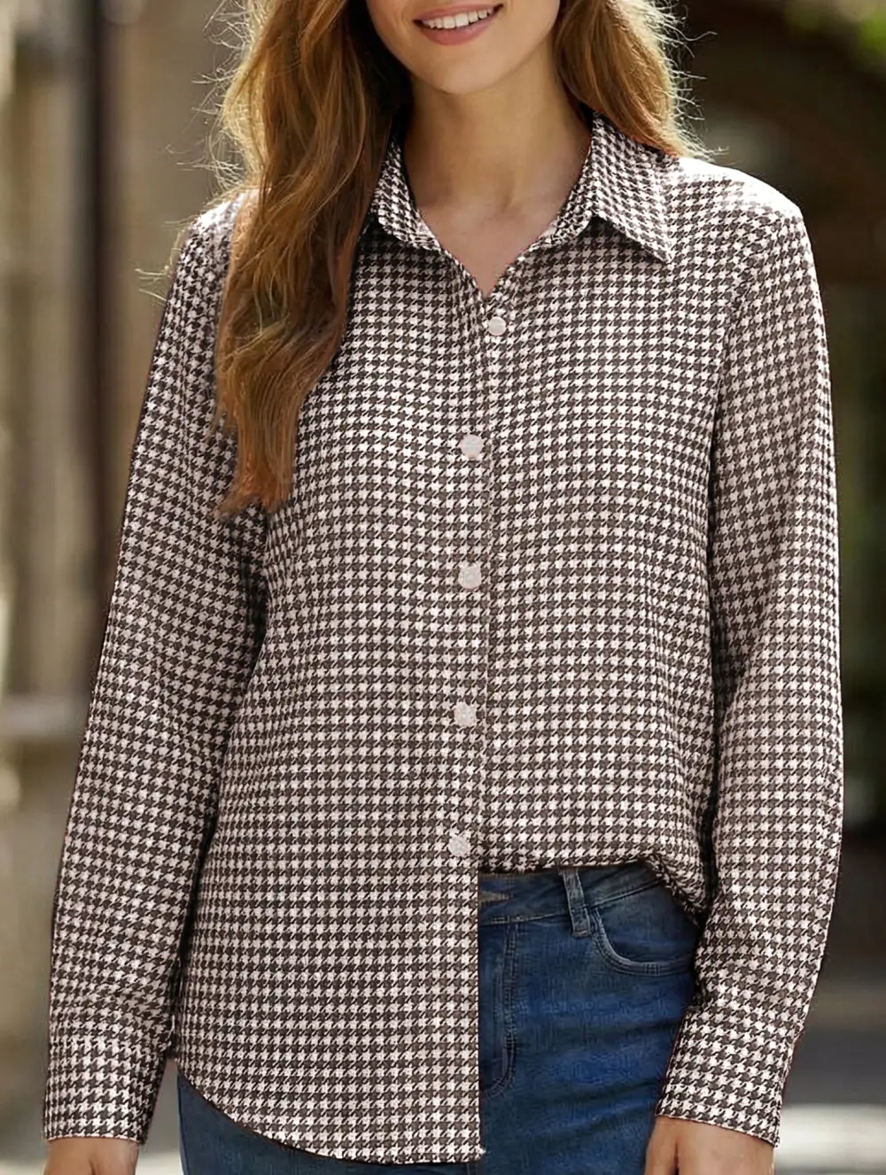Plaid Loose Shirt with Collar Blouse