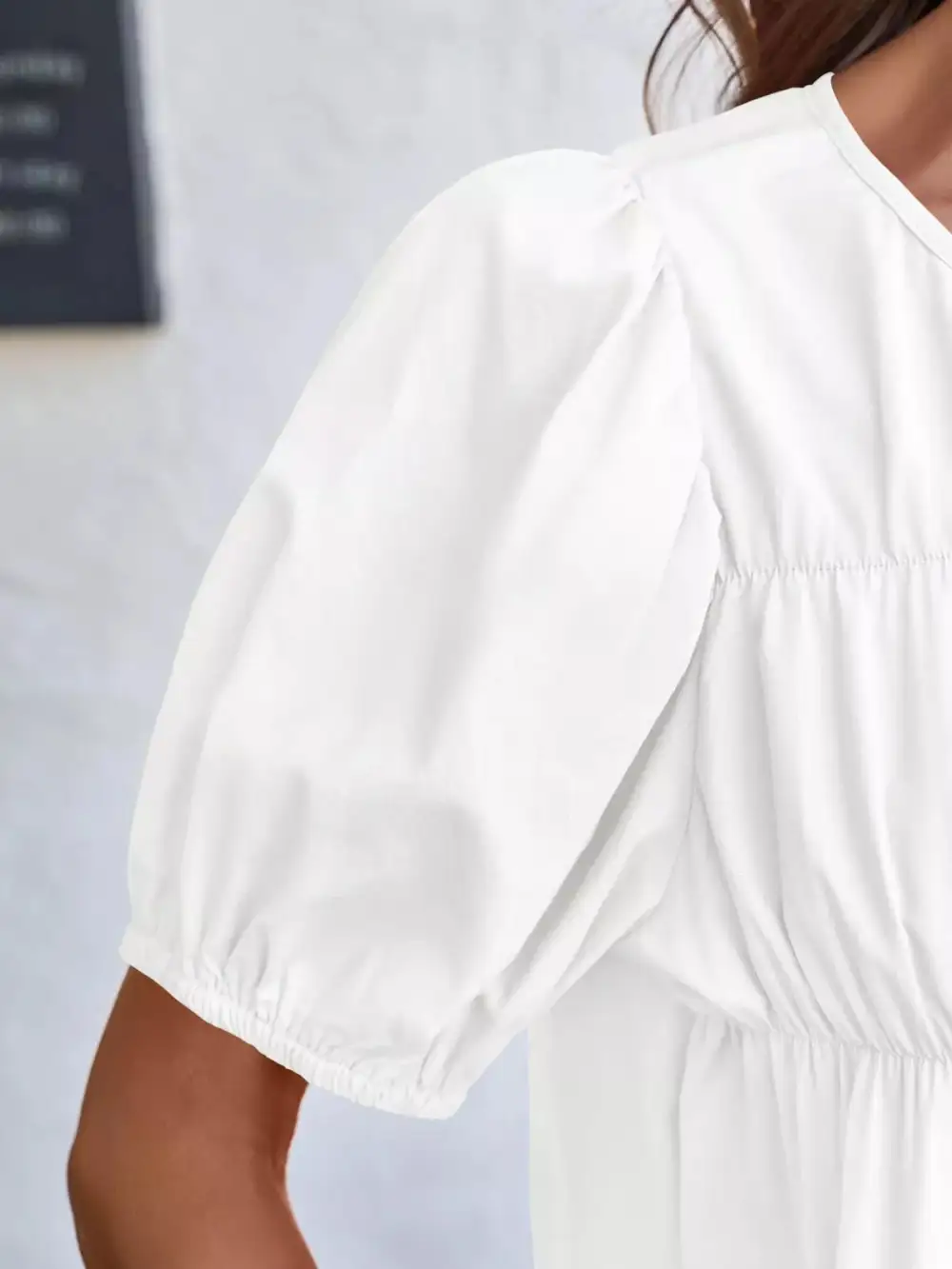 Ruched Tiered Puff Sleeve Blouse