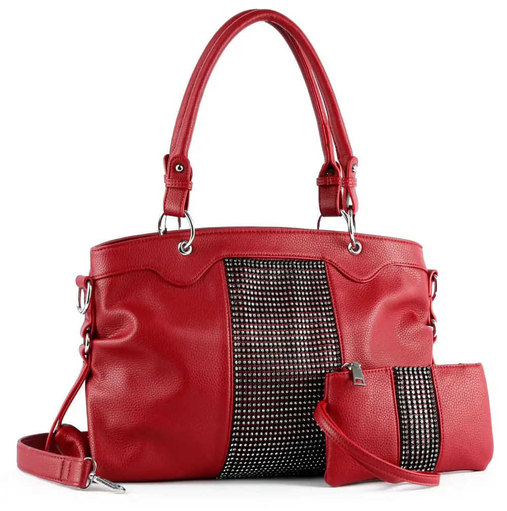 Casual Detail Crystal Accent Pocketed Faux Leather Shoulder Bag