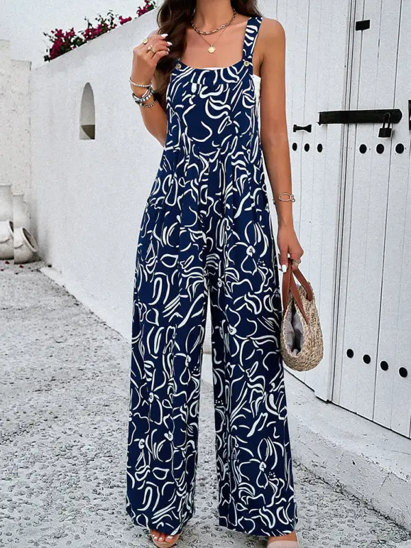 Elegant Abstract Print Overall Jumpsuit