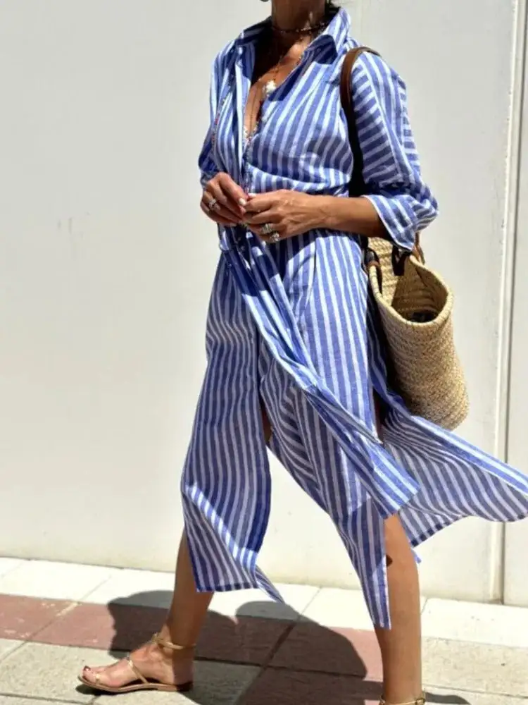 Elegant Refined Women's Shirt Midi Dress