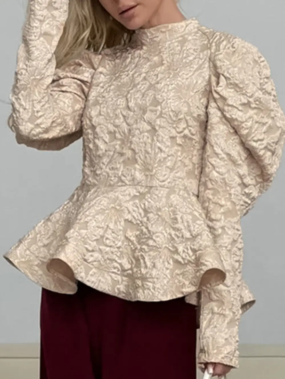 French Vintage Puff Sleeve Jacquard Tee