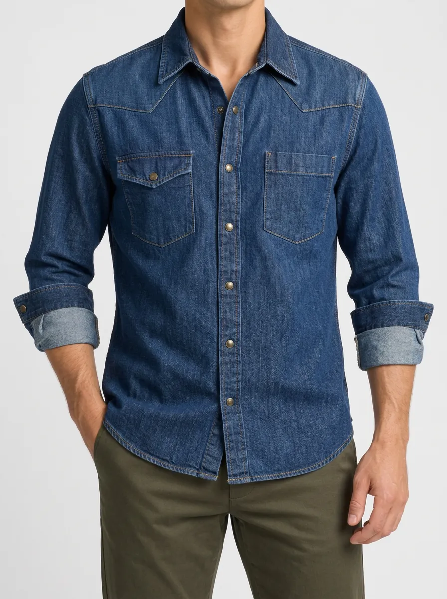Classic Denim Snap-Front Shirt for Everyday Wear