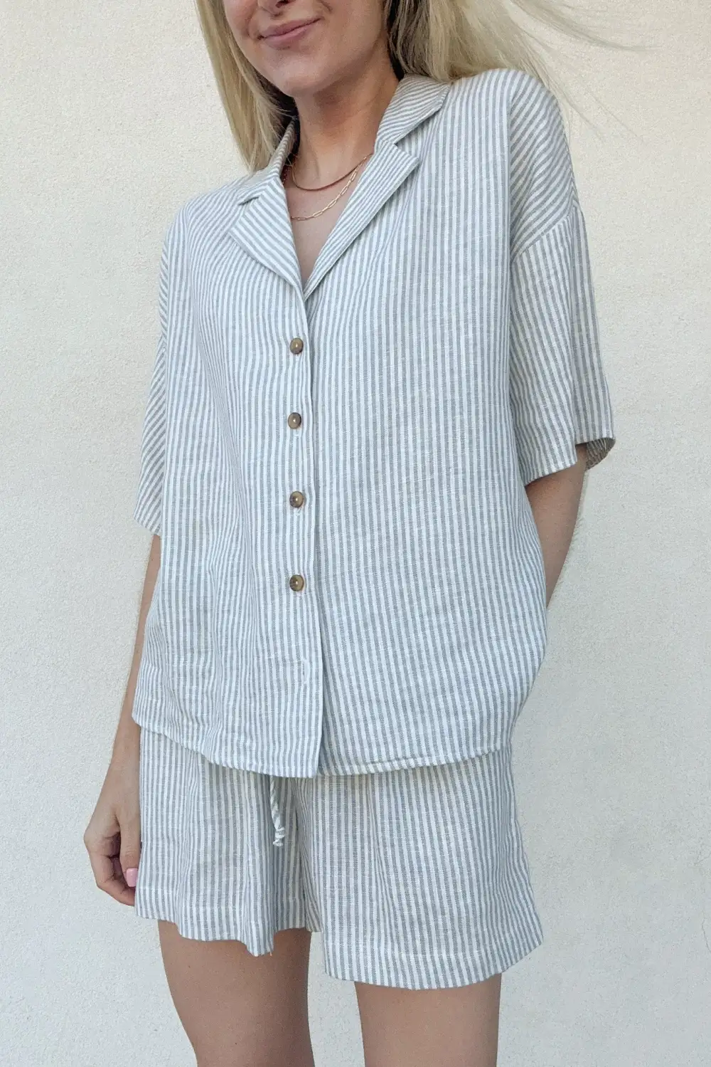 Linen Blend Striped Button Front Button Down Shirt