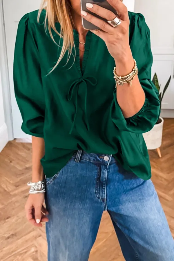 Frilled Bow Detail V-Neck Blouse