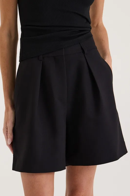 Black Pleated Tailored Shorts