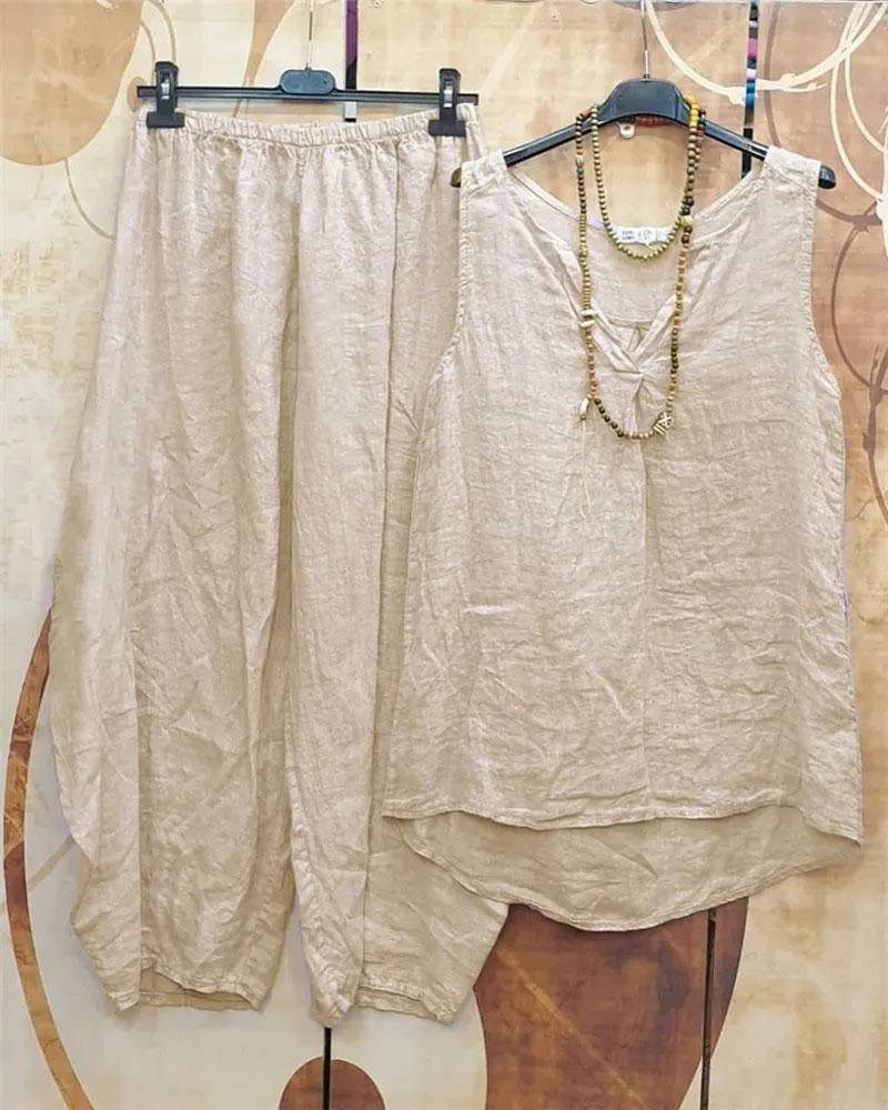 Casual Simple Solid Color Sleeveless Two Piece Suit