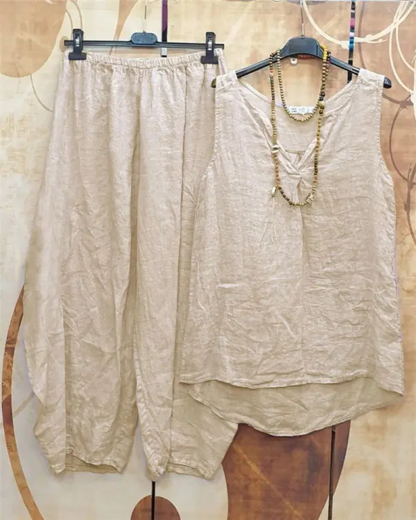 Casual Simple Solid Color Sleeveless Two Piece Suit