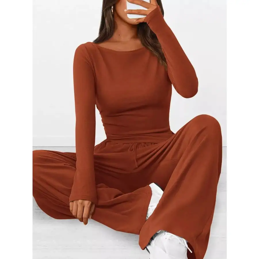 Everyday Long Sleeve Top and Wide Leg Pants Set