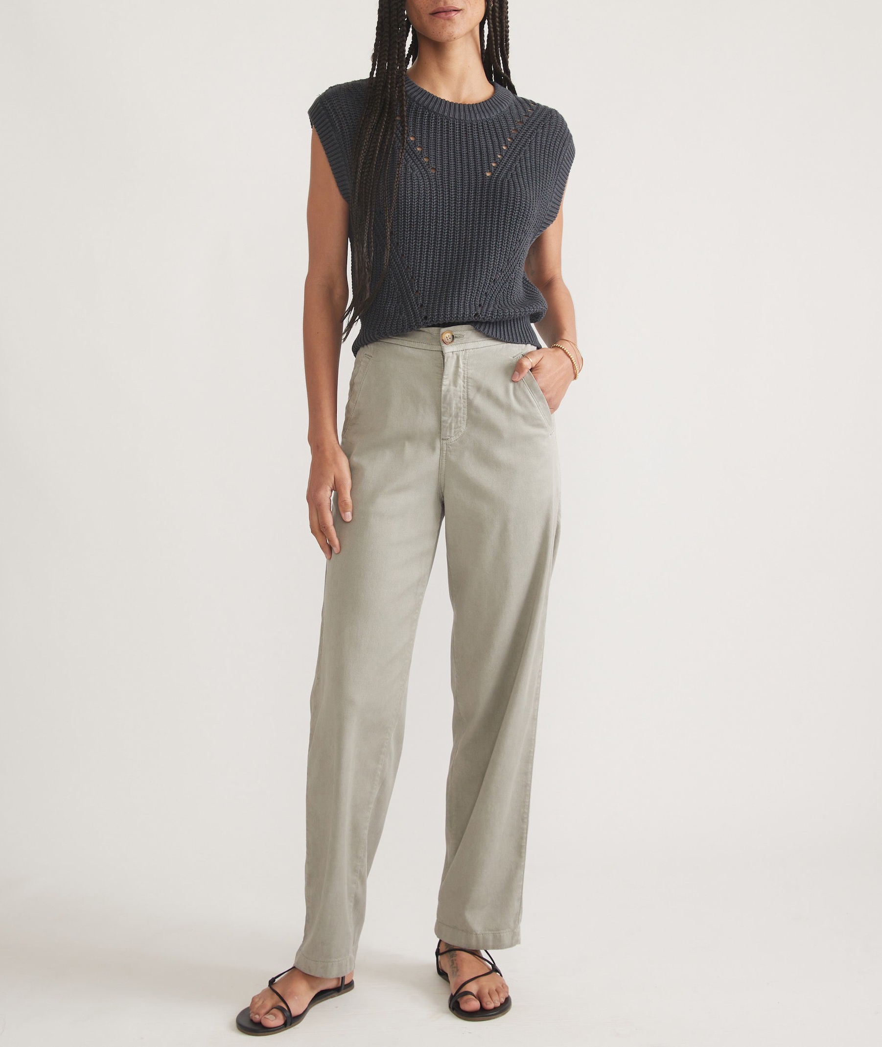 Light Gray Straight-Leg Trousers