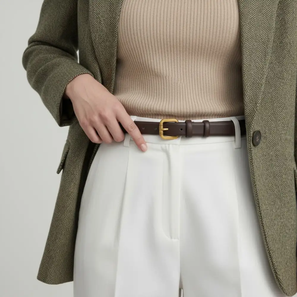 Soft Classic Leather Belt with Golden Buckle