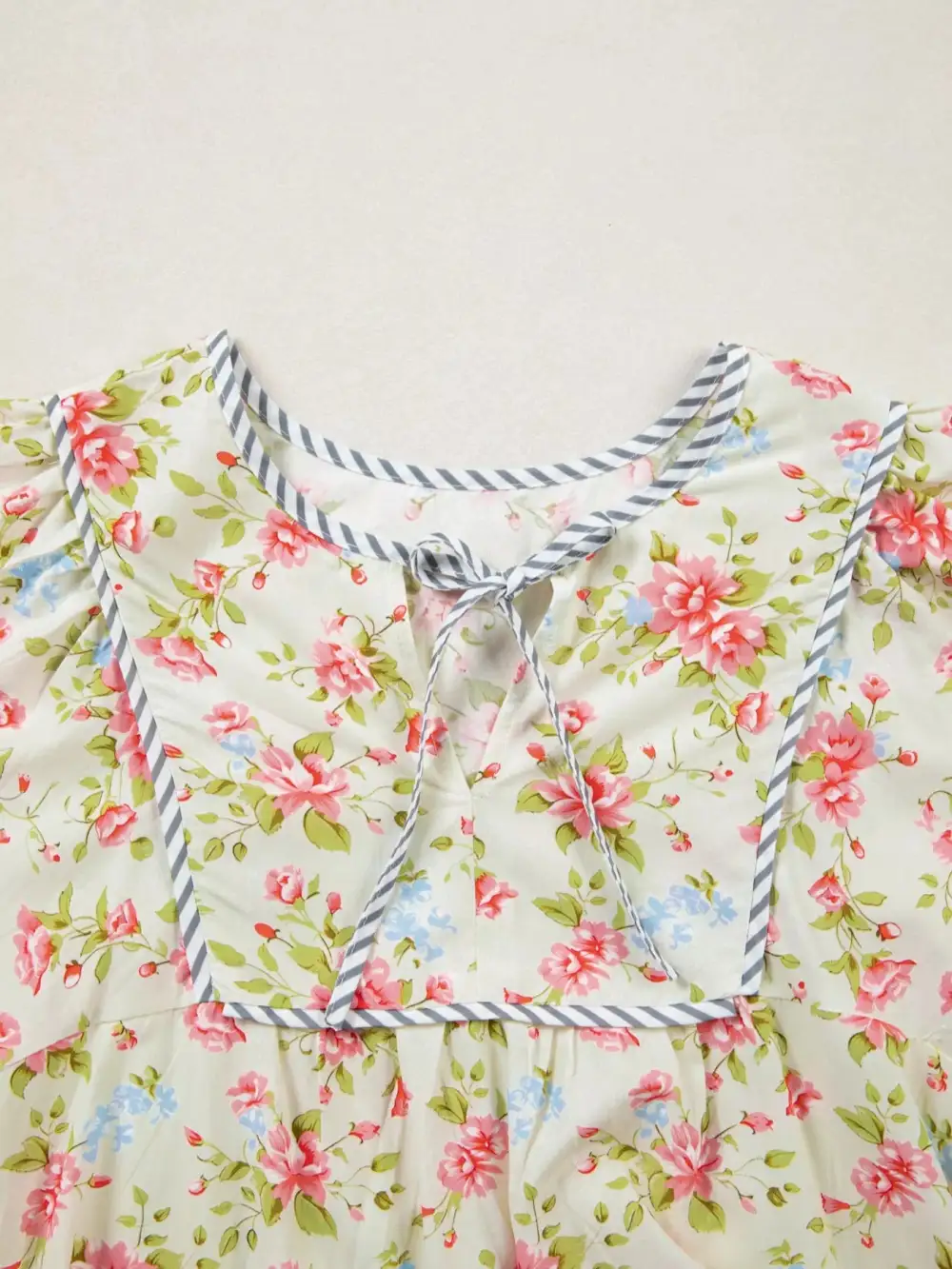 Floral Striped Puff Sleeve Dress Casual