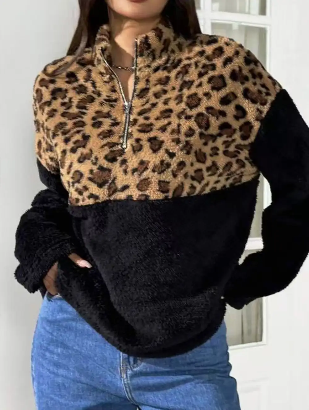 Patchwork Half Zip Pullover Sweatshirt