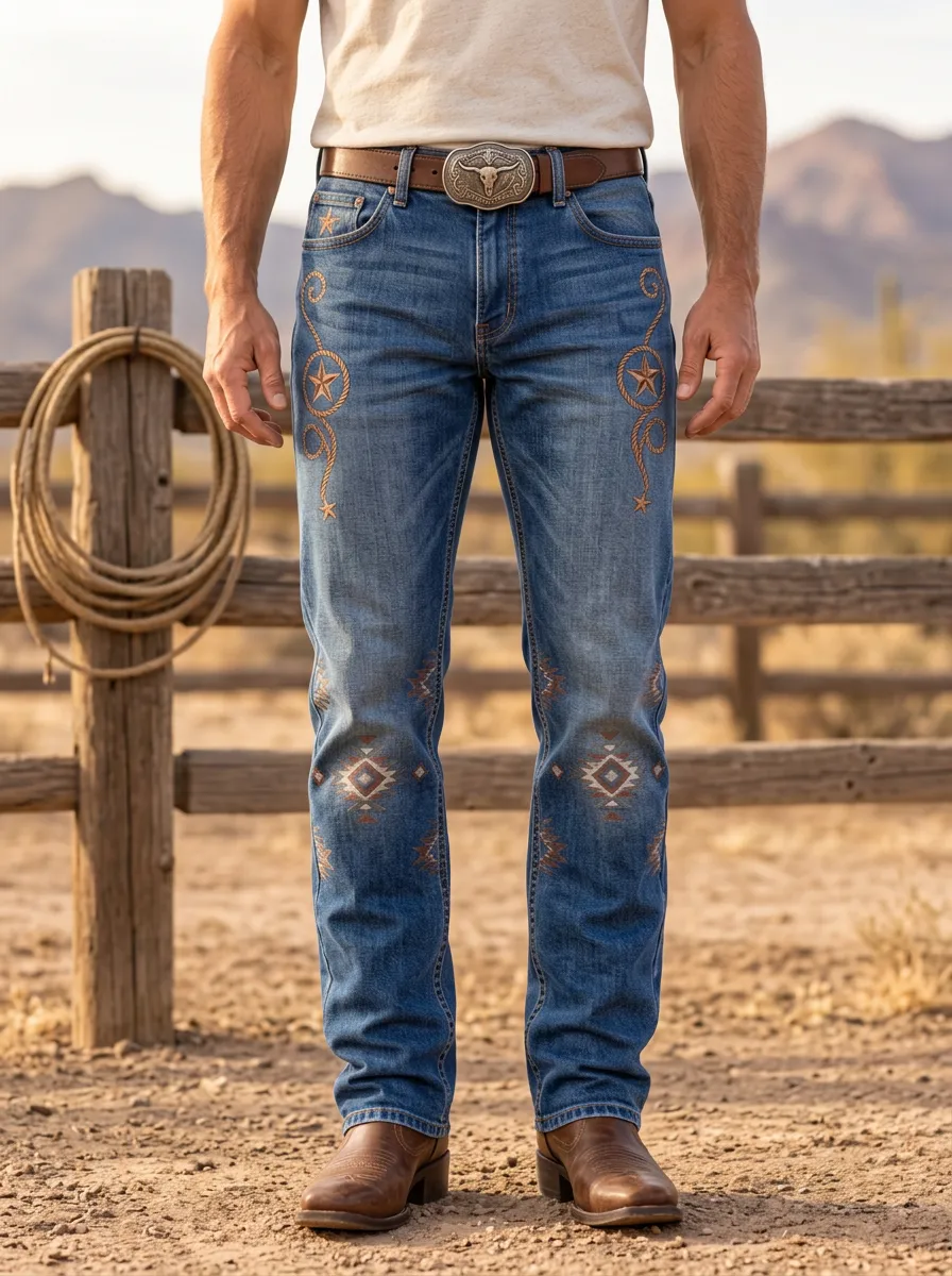 Men's Western Cowboy Star Geometric Jeans