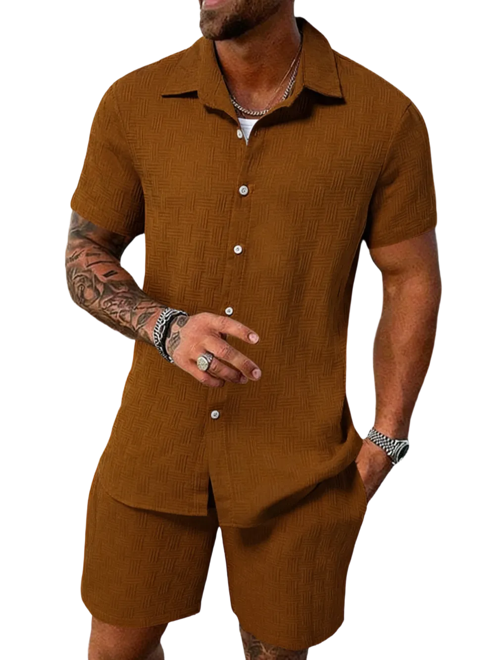 🔥 Men's Short Sleeve Pajama Two-Piece Set | Comfortable Loungewear Essential