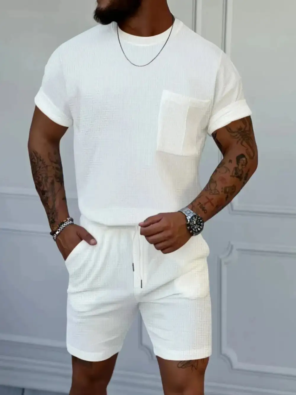 Casual Round Neck Short Sleeve Top and Shorts Set