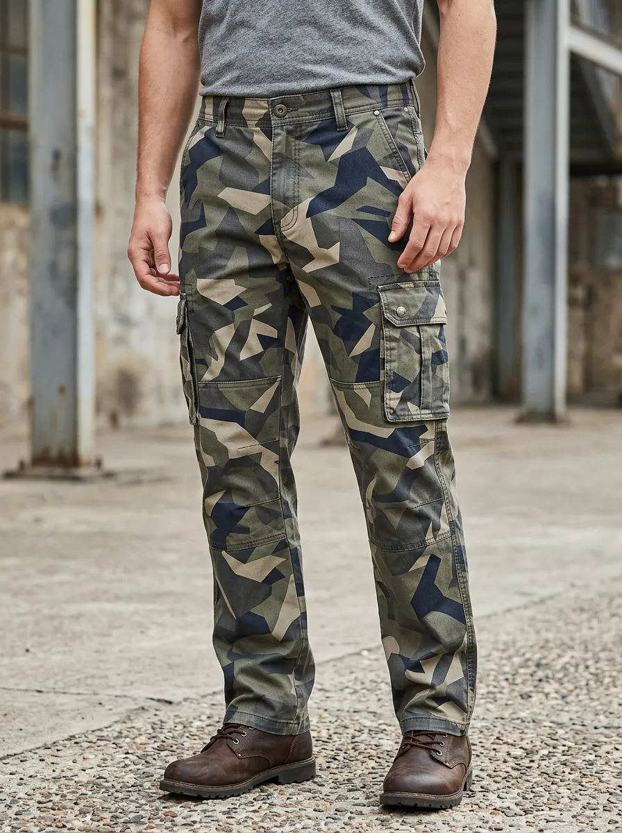 Men's Geometric Camouflage Printed Cargo Pants