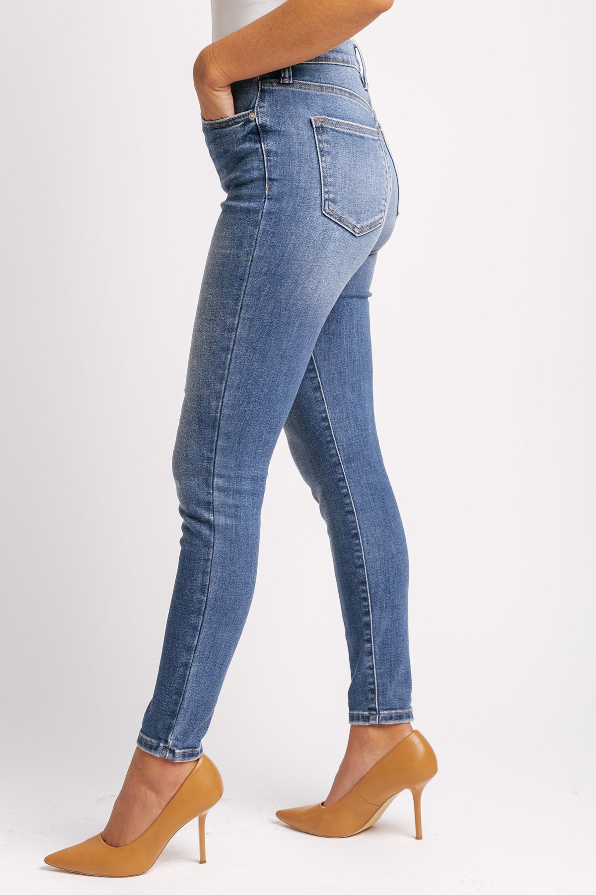 Medium Dark Wash High Rise Skinny Jeans