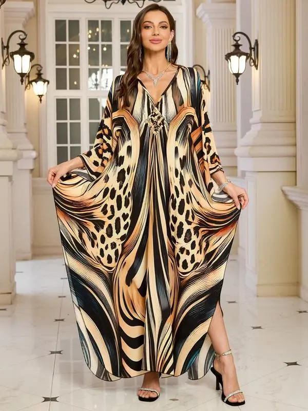 Women’s Boho Maxi Kaftan Dress – Long Sleeve Beach & Vacation Outfit